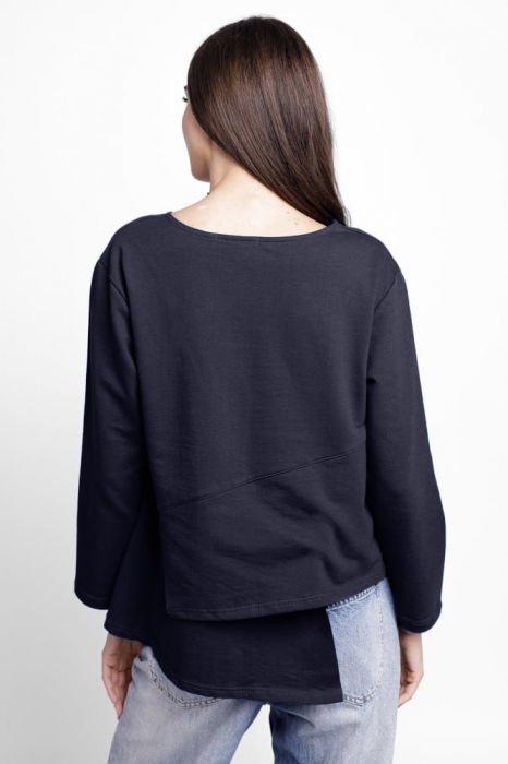 Bluza asimetrica cu suprapunere in colt din tricot de bumbac, bleumarin [3]