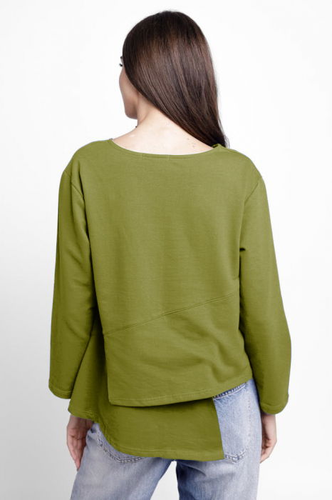 Bluza asimetrica cu suprapunere in colt din tricot de bumbac, verde oliv [3]
