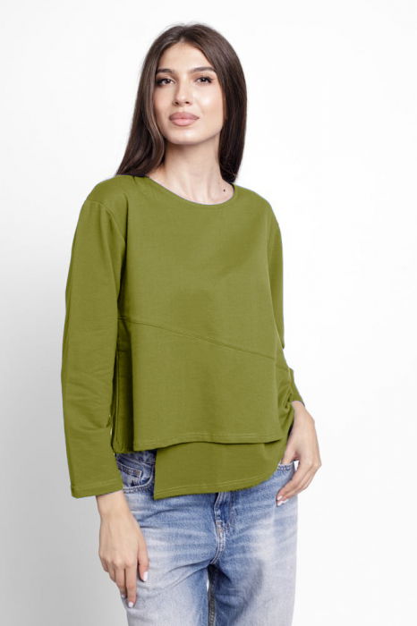 Bluza asimetrica cu suprapunere in colt din tricot de bumbac, verde oliv [1]