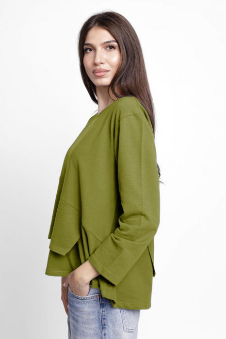 Bluza asimetrica cu suprapunere in colt din tricot de bumbac, verde oliv [2]
