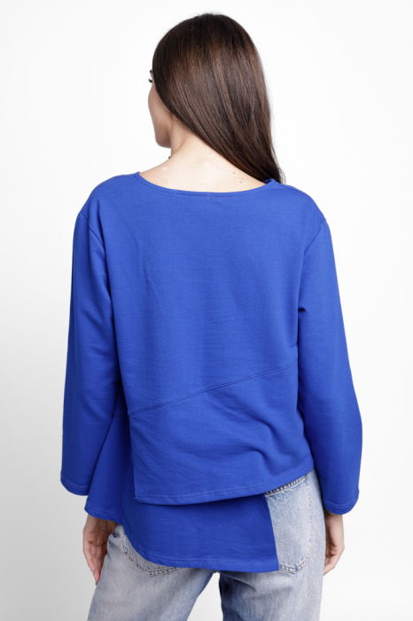 Bluza asimetrica cu suprapunere in colt din tricot de bumbac, albastra [3]