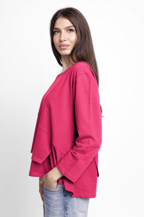 Bluza asimetrica cu suprapunere in colt din tricot de bumbac, fucsia [2]
