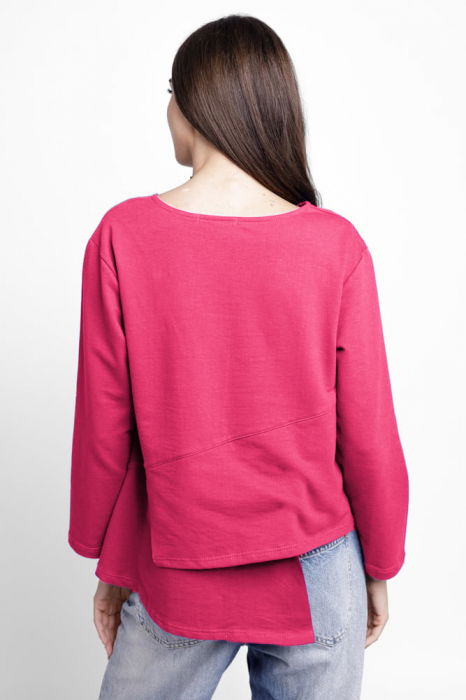 Bluza asimetrica cu suprapunere in colt din tricot de bumbac, fucsia [3]
