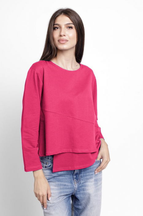 Bluza asimetrica cu suprapunere in colt din tricot de bumbac, fucsia [1]