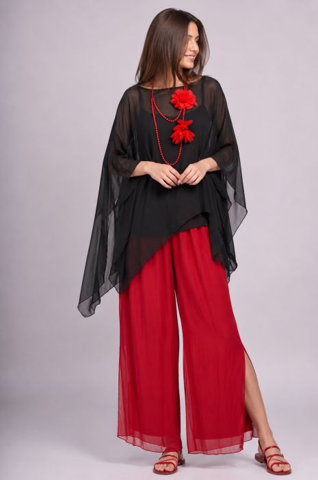 Bluza asimetrica din matase naturala si vascoza tip poncho, neagra