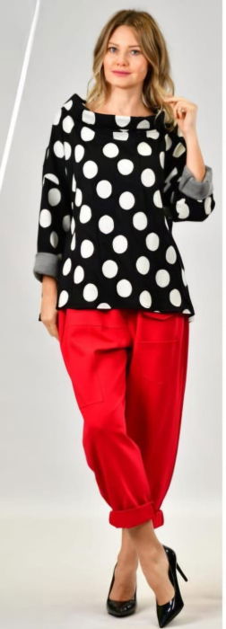 Bluza lejera neagra cu buline albe in relief, cu guler intors, cu bumbac [2]