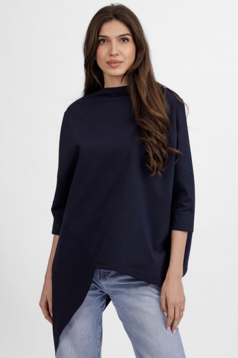 Bluza bleumarin din jerseu bumbac, cu un colt lateral [2]