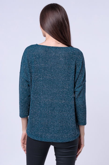 Bluza tricotata turcoaz cu fir lurex si maneca 3/4 [3]