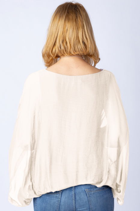 Bluza ivory din matase si vascoza cu maneca fluture [3]