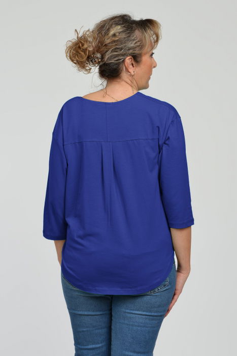 Bluza casual din bumbac ajustabila in fata cu maneca 3/4, albastra [3]