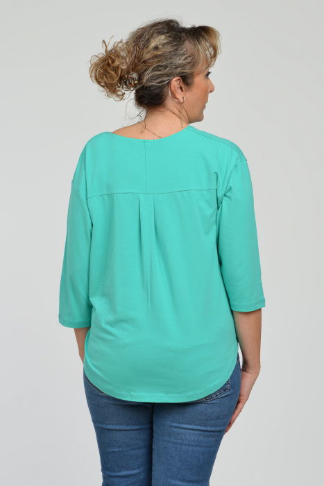 Bluza casual din bumbac ajustabila in fata cu maneca 3/4, verde aqua [9]