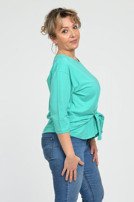 Bluza casual din bumbac ajustabila in fata cu maneca 3/4, verde aqua [2]