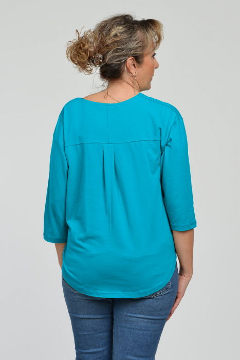 Bluza casual din bumbac ajustabila in fata cu maneca 3/4, turcoaz [3]