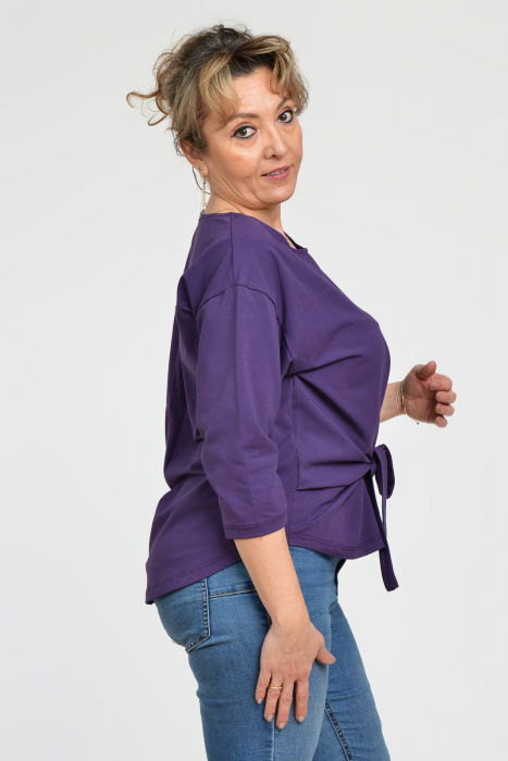 Bluza casual din bumbac ajustabila in fata cu maneca 3/4, mov inchis [2]