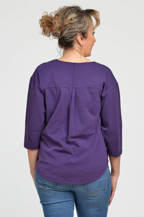 Bluza casual din bumbac ajustabila in fata cu maneca 3/4, mov inchis [10]