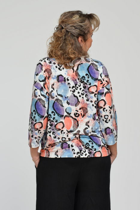 Bluza casual, imprimeu mov, albastru si corai pe fond alb si maneca 3/4 [7]