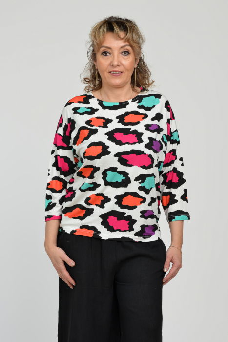 Bluza casual, imprimeu colorat pe fond alb si maneca 3/4 [1]