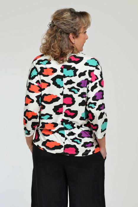 Bluza casual, imprimeu colorat pe fond alb si maneca 3/4 [8]