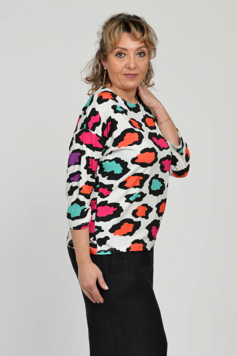 Bluza casual, imprimeu colorat pe fond alb si maneca 3/4 [5]