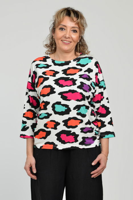 Bluza casual, imprimeu colorat pe fond alb si maneca 3/4 [3]