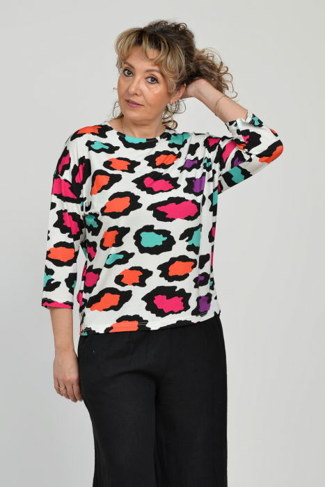 Bluza casual, imprimeu colorat pe fond alb si maneca 3/4 [7]