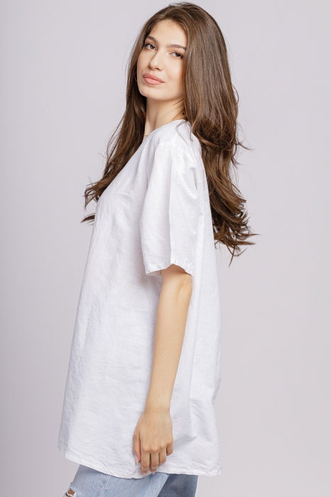 Bluza alba din in, asimetrica, cu siret lateral [2]