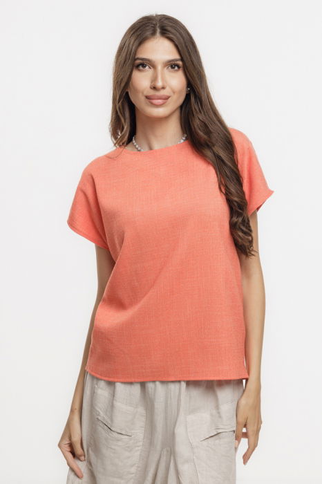 Bluza corai lejera din vascoza cu in, melanjata, cu maneca cazuta scurta [1]