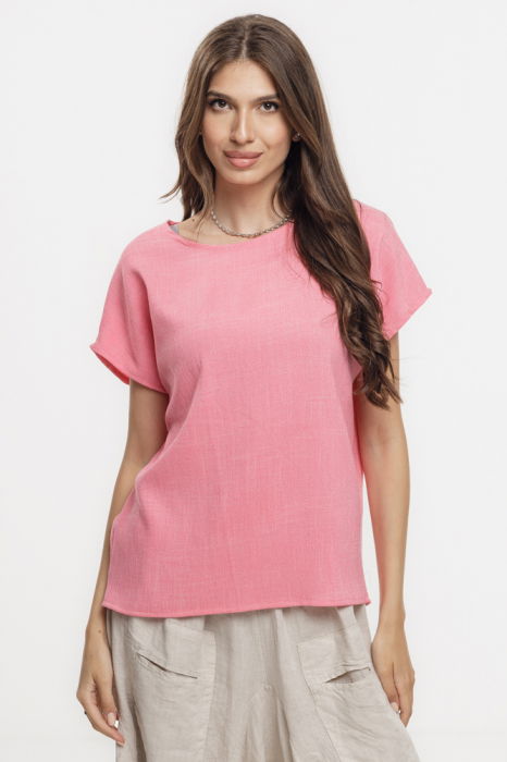 Bluza roz lejera din vascoza cu in, melanjata, cu maneca cazuta scurta - [1]