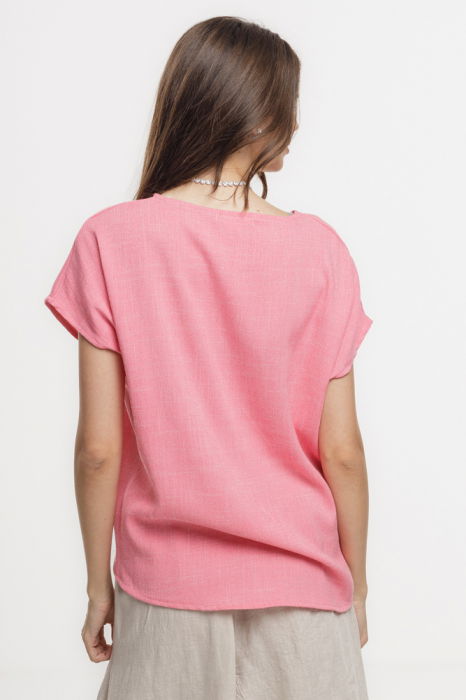Bluza roz lejera din vascoza cu in, melanjata, cu maneca cazuta scurta - [3]