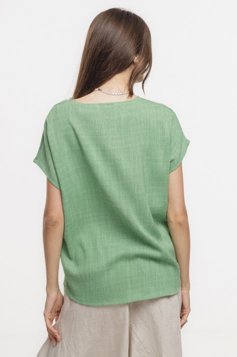 Bluza verde lejera din vascoza cu in, melanjata, cu maneca cazuta scurta [4]