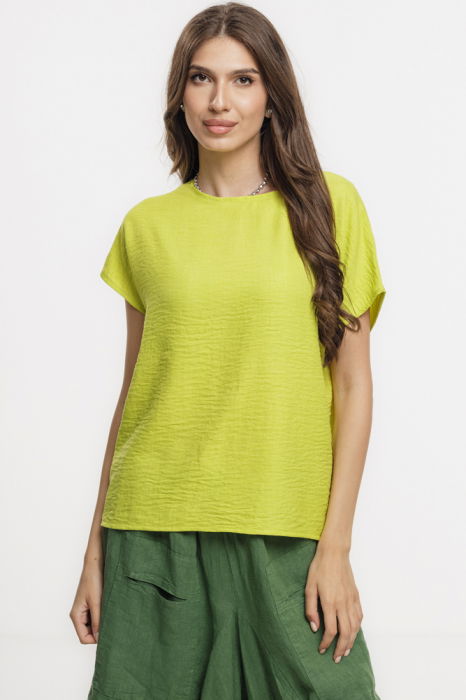 Bluza verde lime lejera din vascoza cu in, usor creponata, cu maneca cazuta scurta [1]