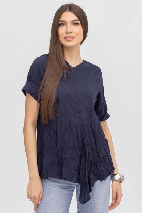 Bluza creponata in colturi, din bumbac bleumarin