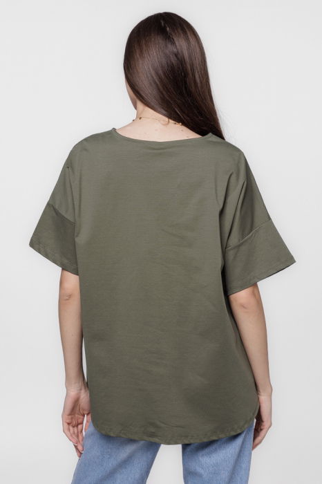 Bluza cu aplicatie boboc din jerseu kaki [3]