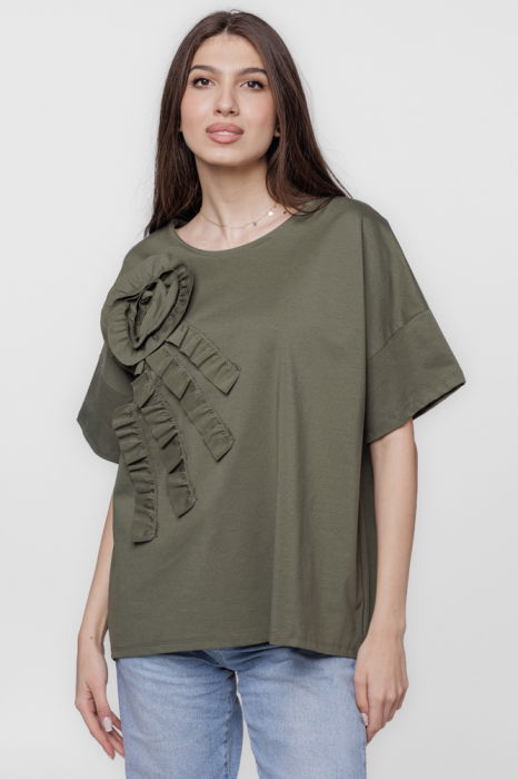 Bluza cu aplicatie boboc din jerseu kaki [2]