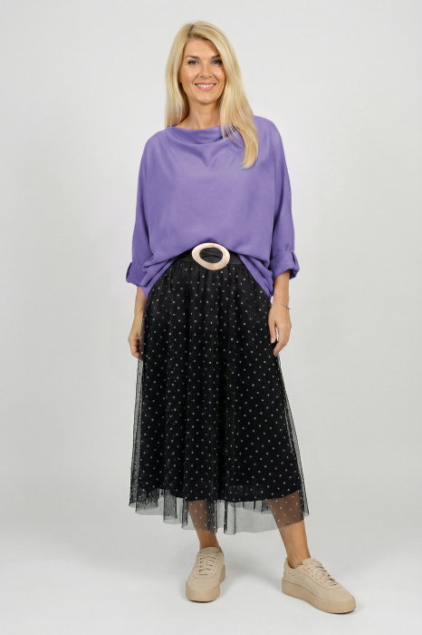 Bluza cu colt, din bumbac, cu guler amplu si croi asimetric, lila