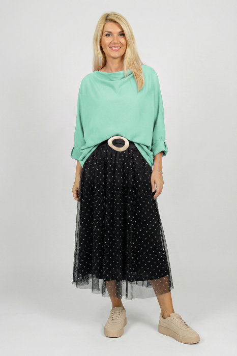 Bluza cu colt, din bumbac, cu guler amplu si croi asimetric, verde menta