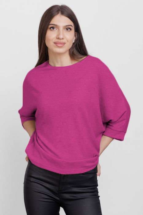 Bluza cu maneca fluture, din jerseu de vascoza, magenta [1]