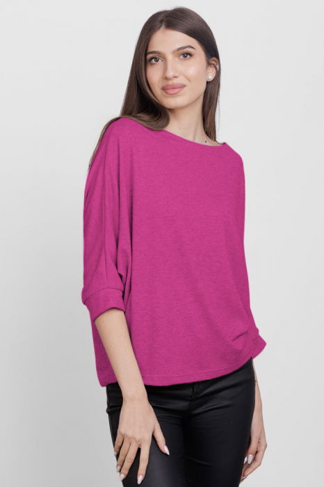 Bluza cu maneca fluture, din jerseu de vascoza, magenta [2]
