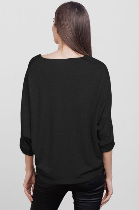 Bluza cu maneca fluture, din jerseu de vascoza, neagra [3]