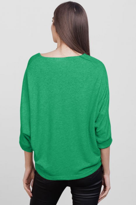 Bluza cu maneca fluture, din jerseu de vascoza, verde [3]
