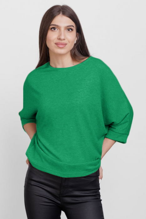 Bluza cu maneca fluture, din jerseu de vascoza, verde [1]