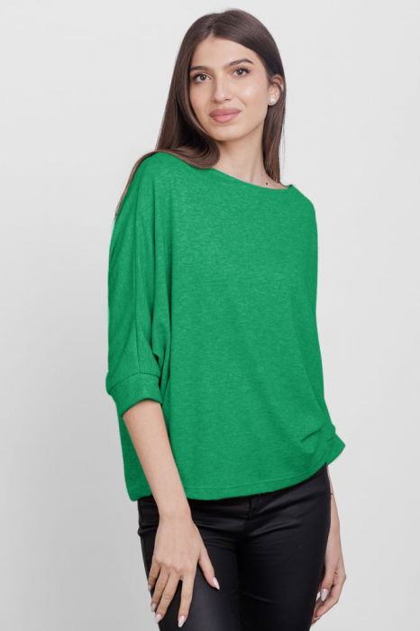 Bluza cu maneca fluture, din jerseu de vascoza, verde [2]