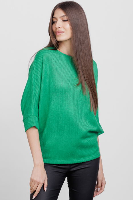Bluza cu maneca fluture, din jerseu embosat de vascoza, verde [3]