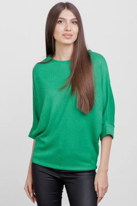 Bluza cu maneca fluture, din jerseu embosat de vascoza, verde [1]