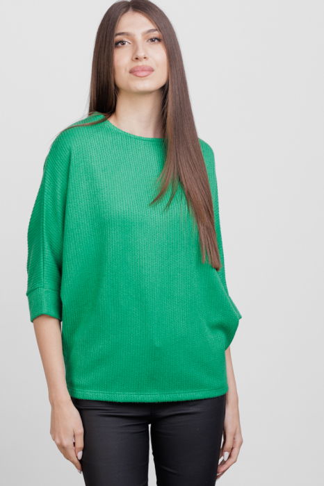 Bluza cu maneca fluture, din jerseu embosat de vascoza, verde [2]
