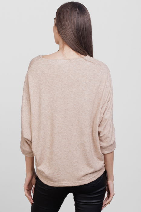 Bluza cu maneca fluture, din jerseu de vascoza, bej [3]