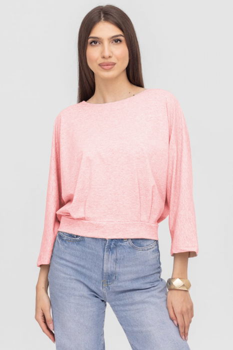 Bluza cu spate petrecut, si maneca fluture, din tricot de bumbac, roz [1]