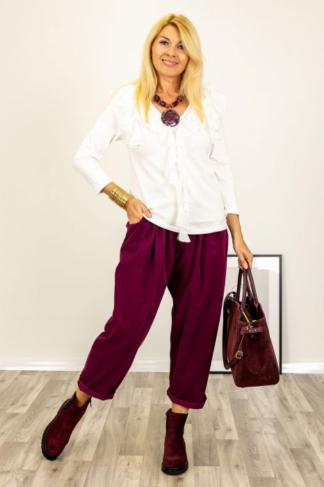 Bluza cu volane la decolteu din bumbac fin si batist alba [1]