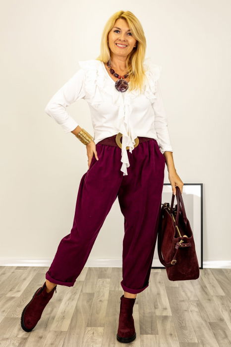 Bluza cu volane la decolteu din bumbac fin si batist alba [5]