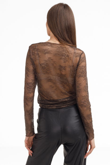 Bluza dama din dantela eleganta – bluza transparenta chic maro [4]